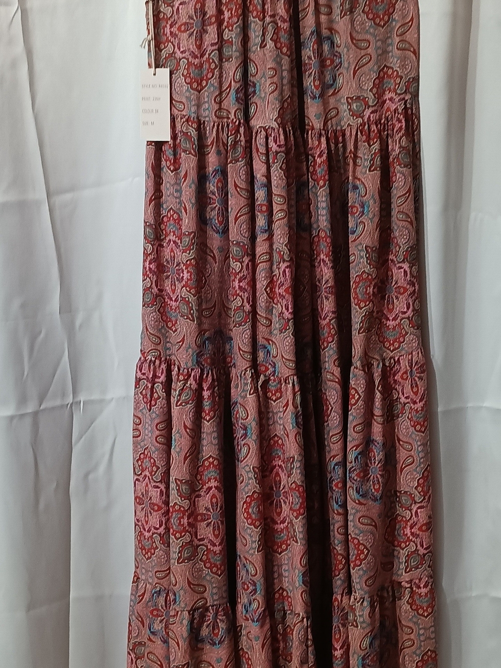 Boho Tiered Maxi Skirt in Mauve Floral Print